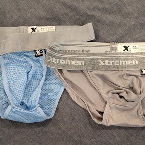 3 pairs of Xtremen Brief - Tanga Style.  They fit more like a SM: blue gray red.